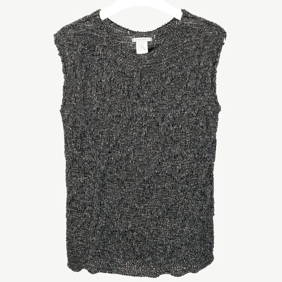 Sarah Pacini Green-Black-Gold Marled Cable-Knit Sleeveless Vest - Picture 1 of 8
